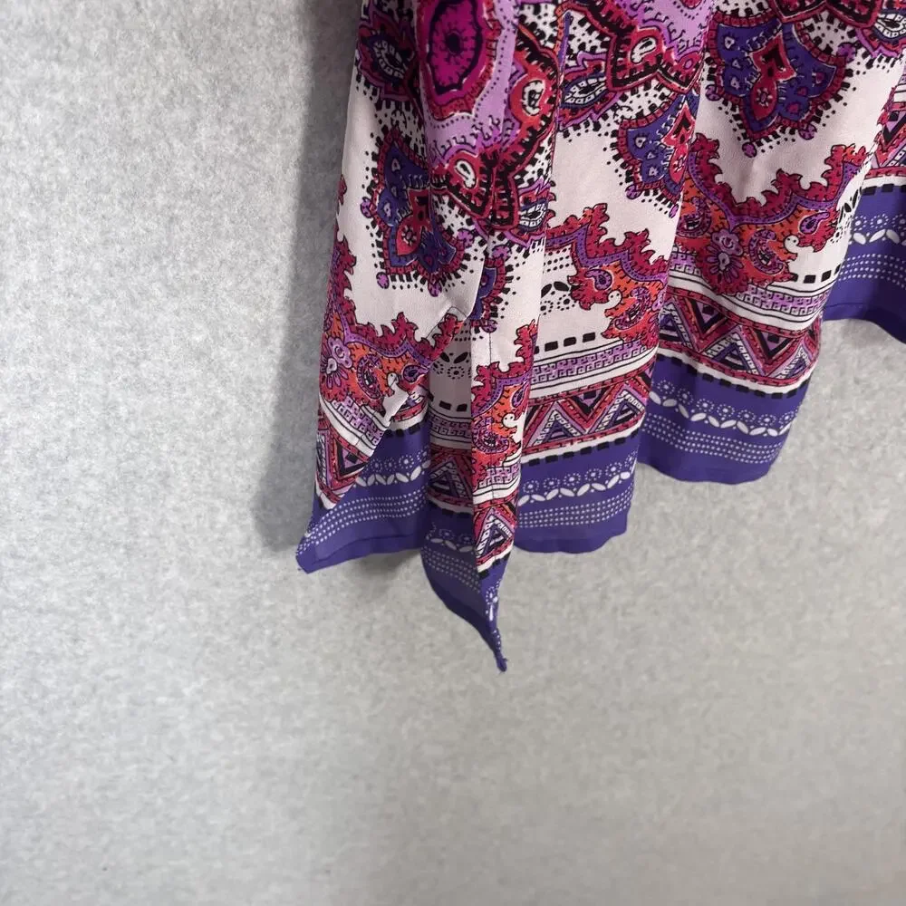 Catherines Kimono Cardigan 3X Pink Purple Paisley Boho Cover Up Medallion Duster
